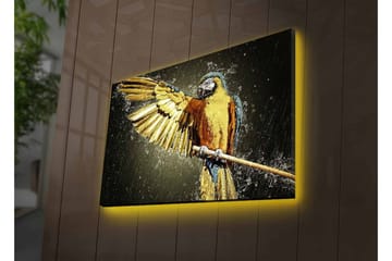 Canvastavla med LED-belysning - Färgglad papegoja med utsträckta vingar - Guld / Blå / Grön - Inredning - Tavlor & posters - Canvastavla