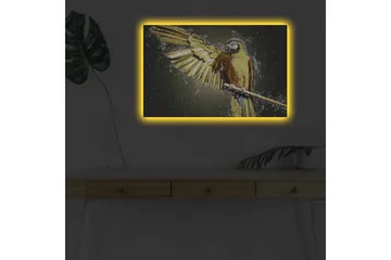 Canvastavla med LED-belysning - Färgglad papegoja med utsträckta vingar - Guld / Blå / Grön - Inredning - Tavlor & posters - Canvastavla