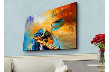 Canvastavla med LED-belysning - Färgglada båtar vid en brygga i en solnedgång - Blå / Orange / Gul - Inredning - Tavlor & posters - Canvastavla