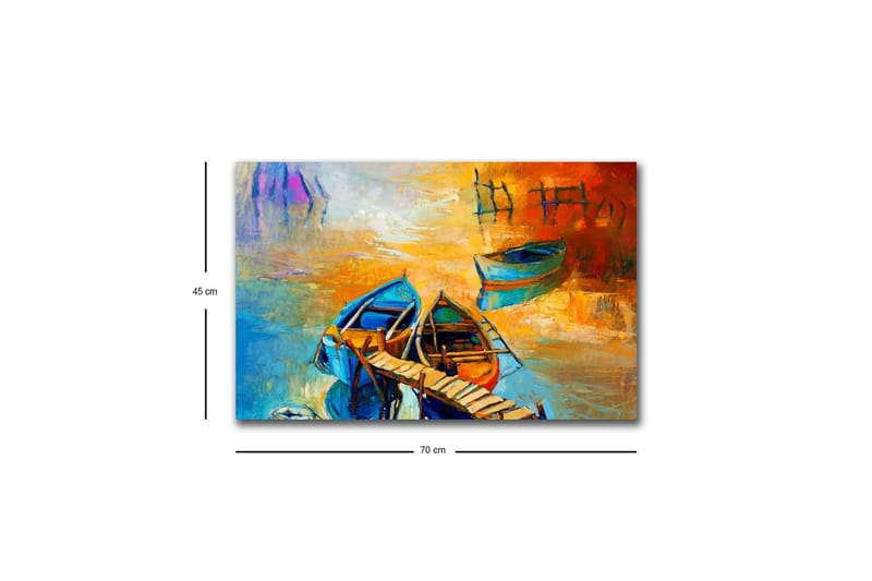 Canvastavla med LED-belysning - Färgglada båtar vid en brygga i en solnedgång - Blå / Orange / Gul - Inredning - Tavlor & posters - Canvastavla