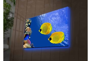 Canvastavla med LED-belysning - Färgglada tropiska fiskar simmande i ett korallrev - Blå / Gul / Lila - Inredning - Tavlor & posters - Canvastavla