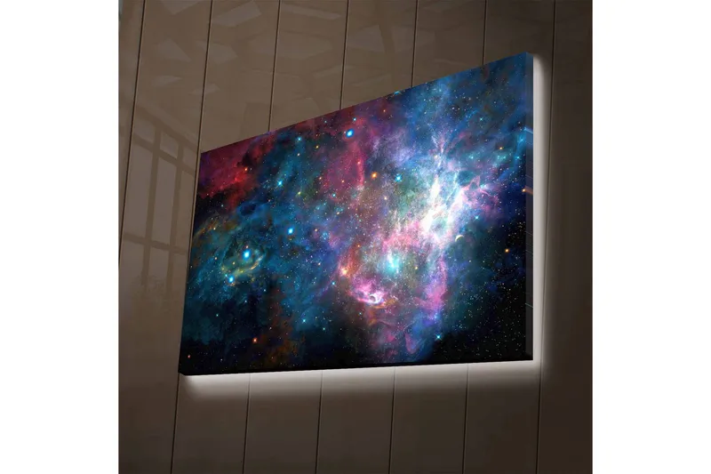 Canvastavla med LED-belysning - Färgrik galax med stjärnor och nebulosor - Blå / Lila / Röd - Inredning - Tavlor & posters - Canvastavla