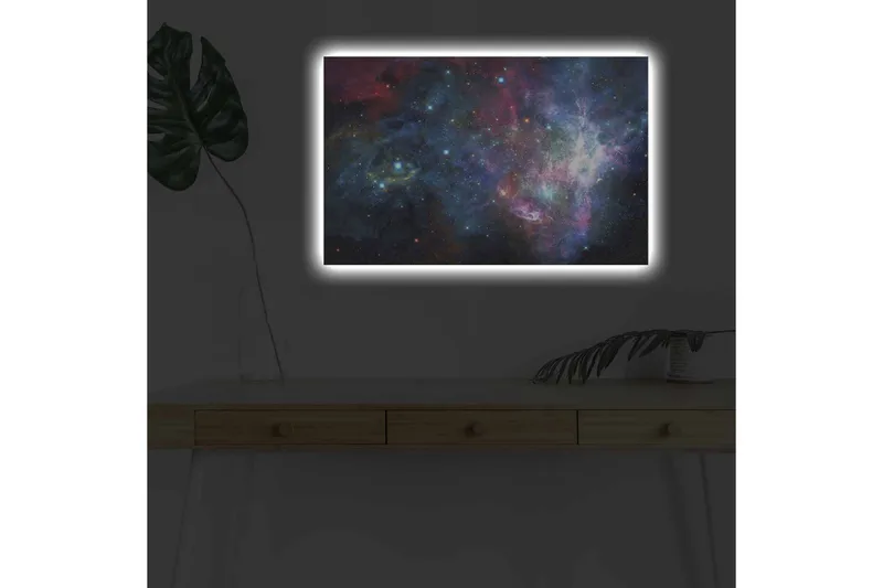 Canvastavla med LED-belysning - Färgrik galax med stjärnor och nebulosor - Blå / Lila / Röd - Inredning - Tavlor & posters - Canvastavla