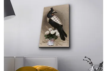 Canvastavla med LED-belysning - Fågel i elegant klädsel med en bukett rosor - Svart / Ljusrosa / Beige - Inredning - Tavlor & posters - Canvastavla