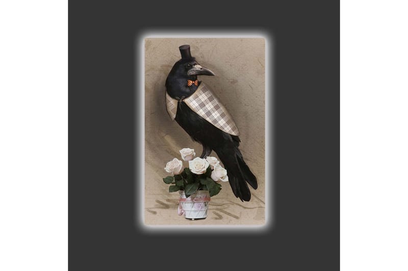 Canvastavla med LED-belysning - Fågel i elegant klädsel med en bukett rosor - Svart / Ljusrosa / Beige - Inredning - Tavlor & posters - Canvastavla