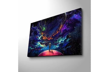 Canvastavla med LED-belysning - Fantastisk rymdscen med en människa och en hund på en planet - Lila / Blå / Rosa - Inredning - Tavlor & posters - Canvastavla