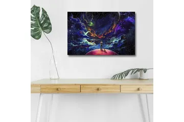 Canvastavla med LED-belysning - Fantastisk rymdscen med en människa och en hund på en planet - Lila / Blå / Rosa - Inredning - Tavlor & posters - Canvastavla