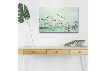 Canvastavla med LED-belysning - Flock av fåglar som flyger över en blå havsyta - Ljusblå / Vit / Svart - Inredning - Tavlor & posters - Canvastavla