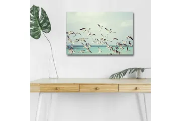 Canvastavla med LED-belysning - Flock av fåglar som flyger över en blå havsyta - Ljusblå / Vit / Svart - Inredning - Tavlor & posters - Canvastavla