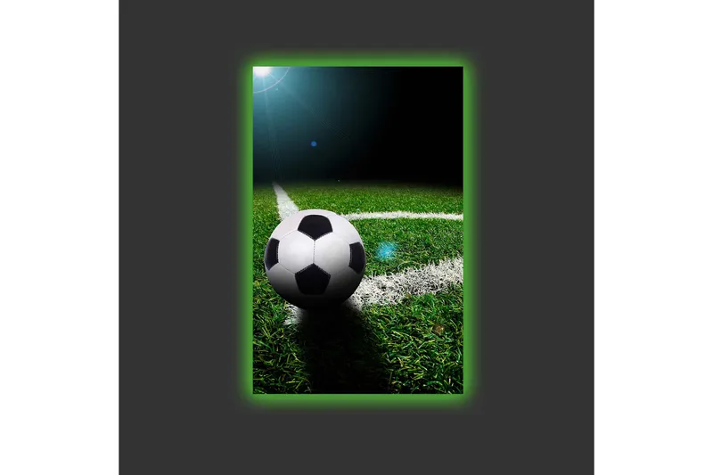 Canvastavla med LED-belysning - Fotboll på grön gräsmatta - Grön / Svart / Vit - Inredning - Tavlor & posters - Canvastavla