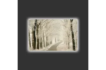 Canvastavla med LED-belysning - Frostig väg omgiven av snöklädda träd - Vit / Grå / Svart - Inredning - Tavlor & posters - Canvastavla