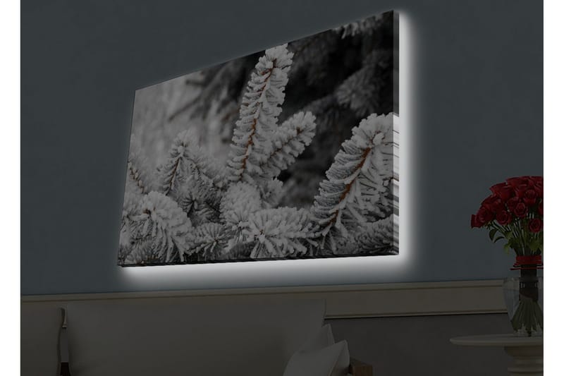 Canvastavla med LED-belysning - Frostiga granar i vinterlandskap - Vit / Grå / Brun - Inredning - Tavlor & posters - Canvastavla