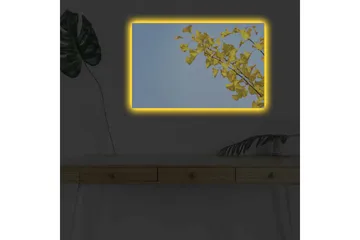 Canvastavla med LED-belysning - Ginkgo-blad mot en klar blå himmel - Gul / Blå - Inredning - Tavlor & posters - Canvastavla