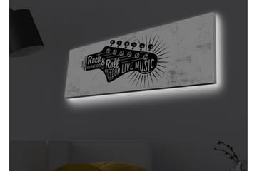 Canvastavla med LED-belysning - Gitarr med text som hyllar rockmusik och frihet - Svart / Vitt - Inredning - Tavlor & posters - Canvastavla