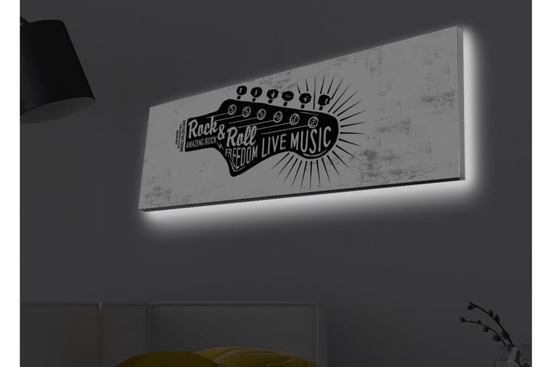 Canvastavla med LED-belysning - Gitarr med text som hyllar rockmusik och frihet - Svart / Vitt - Inredning - Tavlor & posters - Canvastavla