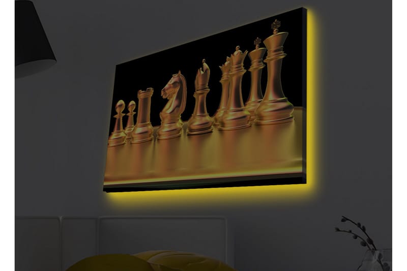 Canvastavla med LED-belysning - Glänsande schackpjäser i guldtoner - Guld / Svart - Inredning - Tavlor & posters - Canvastavla