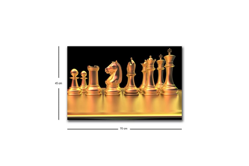 Canvastavla med LED-belysning - Glänsande schackpjäser i guldtoner - Guld / Svart - Inredning - Tavlor & posters - Canvastavla