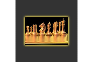 Canvastavla med LED-belysning - Glänsande schackpjäser i guldtoner - Guld / Svart - Inredning - Tavlor & posters - Canvastavla