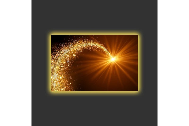Canvastavla med LED-belysning - Glittrande ljusstrålar som sprider sig från en central punkt - Guld / Brunt - Inredning - Tavlor & posters - Canvastavla