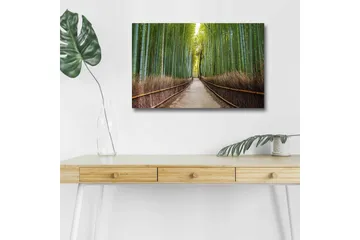 Canvastavla med LED-belysning - Grön bambuskog med en stig som leder genom träden - Grön / Brun - Inredning - Tavlor & posters - Canvastavla