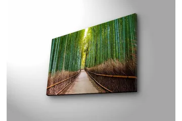 Canvastavla med LED-belysning - Grön bambuskog med en stig som leder genom träden - Grön / Brun - Inredning - Tavlor & posters - Canvastavla