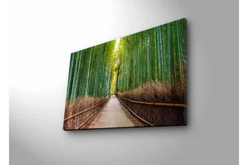 Canvastavla med LED-belysning - Grön bambuskog med en stig som leder genom träden - Grön / Brun - Inredning - Tavlor & posters - Canvastavla