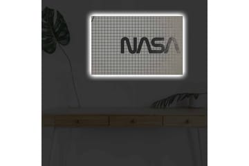 Canvastavla med LED-belysning - Grafisk representation av NASA-logotypen på rutigt mönster - Svart / Vitt / Grått - Inredning - Tavlor & posters - Canvastavla