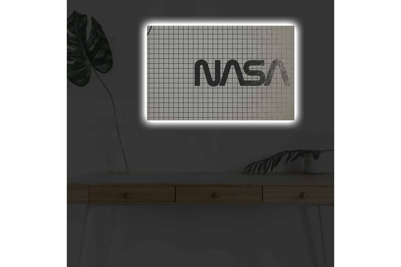 Canvastavla med LED-belysning - Grafisk representation av NASA-logotypen på rutigt mönster - Svart / Vitt / Grått - Inredning - Tavlor & posters - Canvastavla
