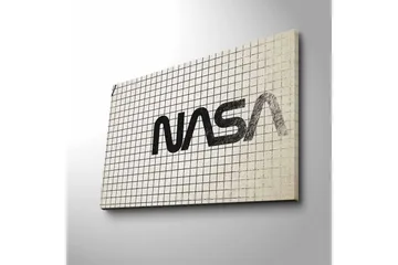 Canvastavla med LED-belysning - Grafisk representation av NASA-logotypen på rutigt mönster - Svart / Vitt / Grått - Inredning - Tavlor & posters - Canvastavla