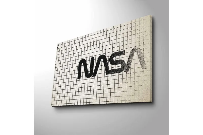 Canvastavla med LED-belysning - Grafisk representation av NASA-logotypen på rutigt mönster - Svart / Vitt / Grått - Inredning - Tavlor & posters - Canvastavla