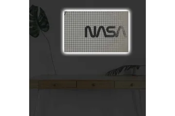 Canvastavla med LED-belysning - Grafisk representation av NASA-logotypen på rutigt mönster - Svart / Vitt / Grått - Inredning - Tavlor & posters - Canvastavla