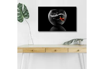 Canvastavla med LED-belysning - Guld fisk simmande i en glasbehållare med vattenstänk - Svart / Röd / Transparent - Inredning - Tavlor & posters - Canvastavla