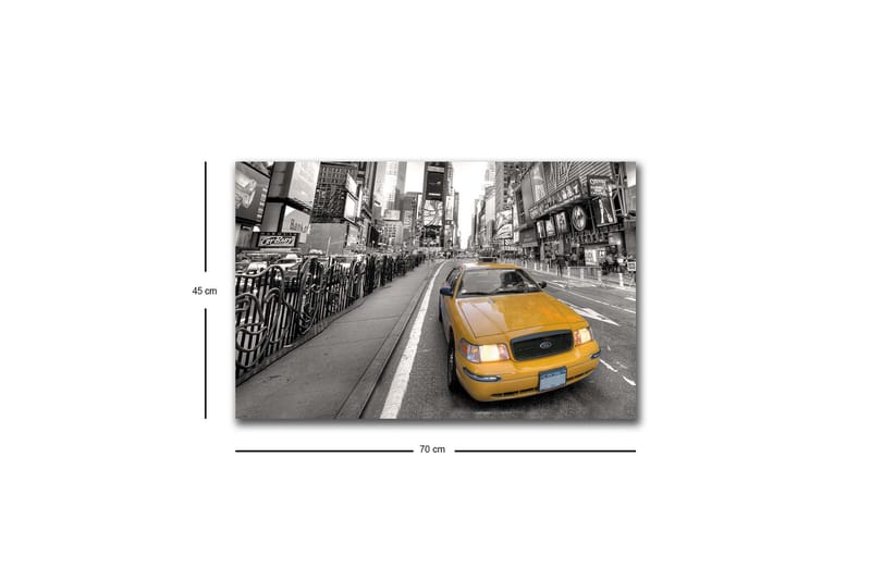 Canvastavla med LED-belysning - Gult taxibil i en svartvit stadsbild av Times Square - Gul / Svart / Grå - Inredning - Tavlor & posters - Canvastavla