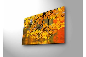 Canvastavla med LED-belysning - Gyllene höstlöv som hänger från en gren - Guld / Grön / Orange - Inredning - Tavlor & posters - Canvastavla