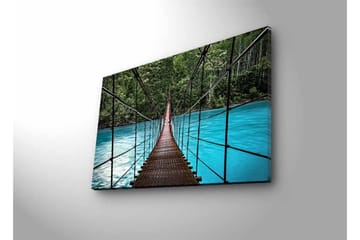 Canvastavla med LED-belysning - Hängbro över en klarblå flod omgiven av grönskande natur - Grön / Blå / Brun - Inredning - Tavlor & posters - Canvastavla