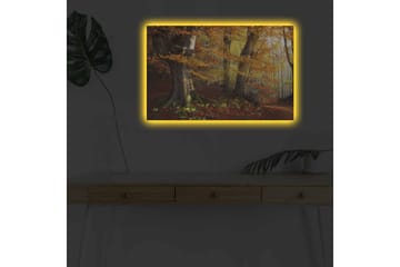 Canvastavla med LED-belysning - Höstlandskap med färgglada träd och löv - Orange / Brun / Grön - Inredning - Tavlor & posters - Canvastavla