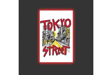 Canvastavla med LED-belysning - Illustration av en livlig gata i Tokyo med färgglada skyltar - Röd / Gul / Svart - Inredning - Tavlor & posters - Canvastavla