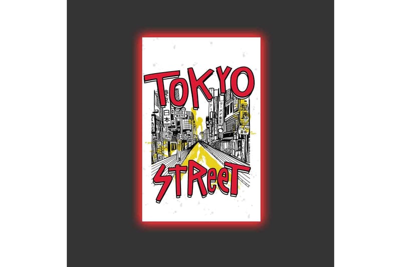 Canvastavla med LED-belysning - Illustration av en livlig gata i Tokyo med färgglada skyltar - Röd / Gul / Svart - Inredning - Tavlor & posters - Canvastavla