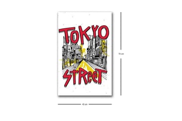 Canvastavla med LED-belysning - Illustration av en livlig gata i Tokyo med färgglada skyltar - Röd / Gul / Svart - Inredning - Tavlor & posters - Canvastavla
