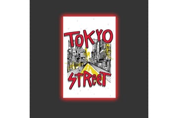 Canvastavla med LED-belysning - Illustration av en livlig gata i Tokyo med färgglada skyltar - Röd / Gul / Svart - Inredning - Tavlor & posters - Canvastavla