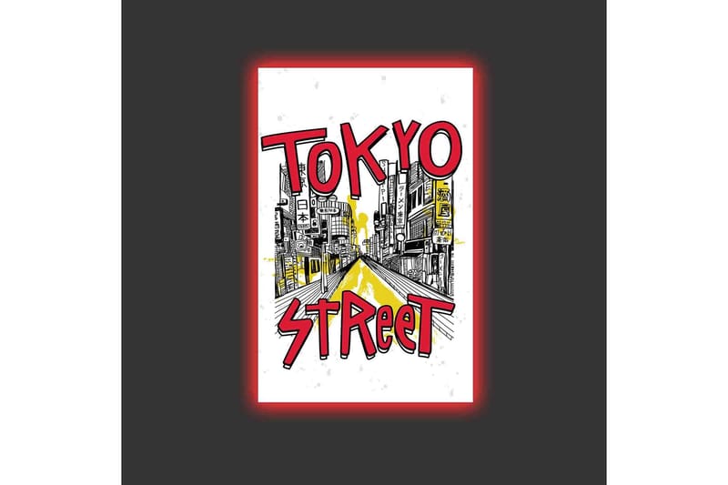 Canvastavla med LED-belysning - Illustration av en livlig gata i Tokyo med färgglada skyltar - Röd / Gul / Svart - Inredning - Tavlor & posters - Canvastavla