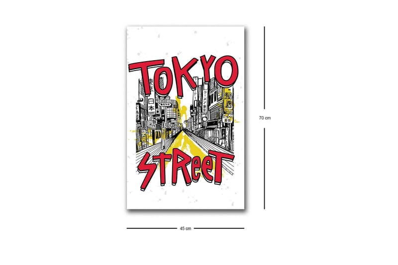 Canvastavla med LED-belysning - Illustration av en livlig gata i Tokyo med färgglada skyltar - Röd / Gul / Svart - Inredning - Tavlor & posters - Canvastavla