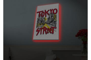 Canvastavla med LED-belysning - Illustration av en livlig gata i Tokyo med färgglada skyltar - Röd / Gul / Svart - Inredning - Tavlor & posters - Canvastavla