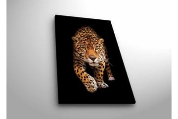 Canvastavla med LED-belysning - Jagande jaguar i fokus - Guld / Svart / Vit - Inredning - Tavlor & posters - Canvastavla
