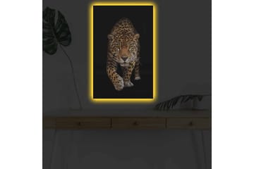 Canvastavla med LED-belysning - Jagande jaguar i fokus - Guld / Svart / Vit - Inredning - Tavlor & posters - Canvastavla