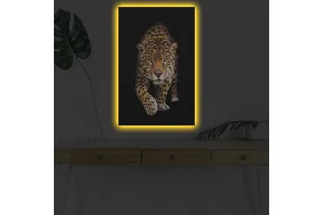 Canvastavla med LED-belysning - Jagande jaguar i fokus - Guld / Svart / Vit - Inredning - Tavlor & posters - Canvastavla