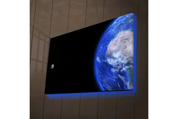 Canvastavla med LED-belysning - Jorden och månen i rymden - Blå / Grå / Svart - Inredning - Tavlor & posters - Canvastavla