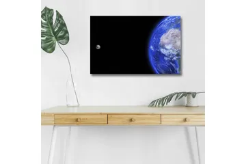 Canvastavla med LED-belysning - Jorden och månen i rymden - Blå / Grå / Svart - Inredning - Tavlor & posters - Canvastavla