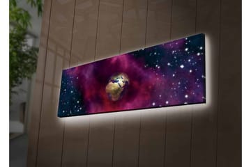 Canvastavla med LED-belysning - Jorden omgiven av en stjärnklar rymd med färgglada nebulosor - Lila / Blå / Guld - Inredning - Tavlor & posters - Canvastavla