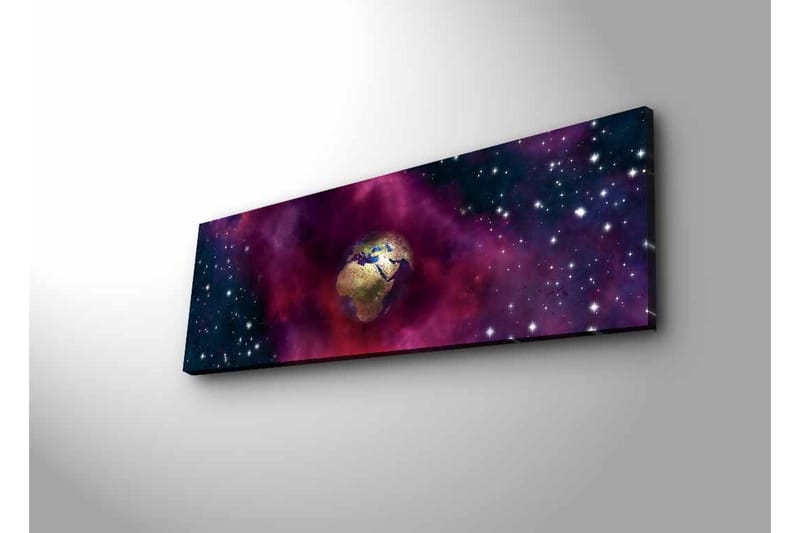 Canvastavla med LED-belysning - Jorden omgiven av en stjärnklar rymd med färgglada nebulosor - Lila / Blå / Guld - Inredning - Tavlor & posters - Canvastavla